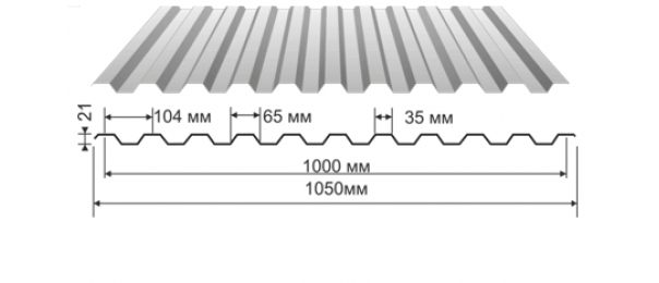Профнастил оцинкованный С-21 1050x2000 (эконом) купить недорого в Троицке